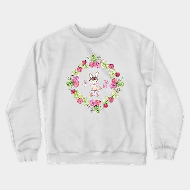 Ballerina and Bunny Rabbits | Ballet | Watercolor Crewneck Sweatshirt by Harpleydesign